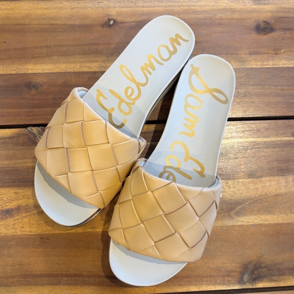 Sam Edelman Adaley Woven Slide‎ Sandals Tan, Size 9M Excellent Condition
